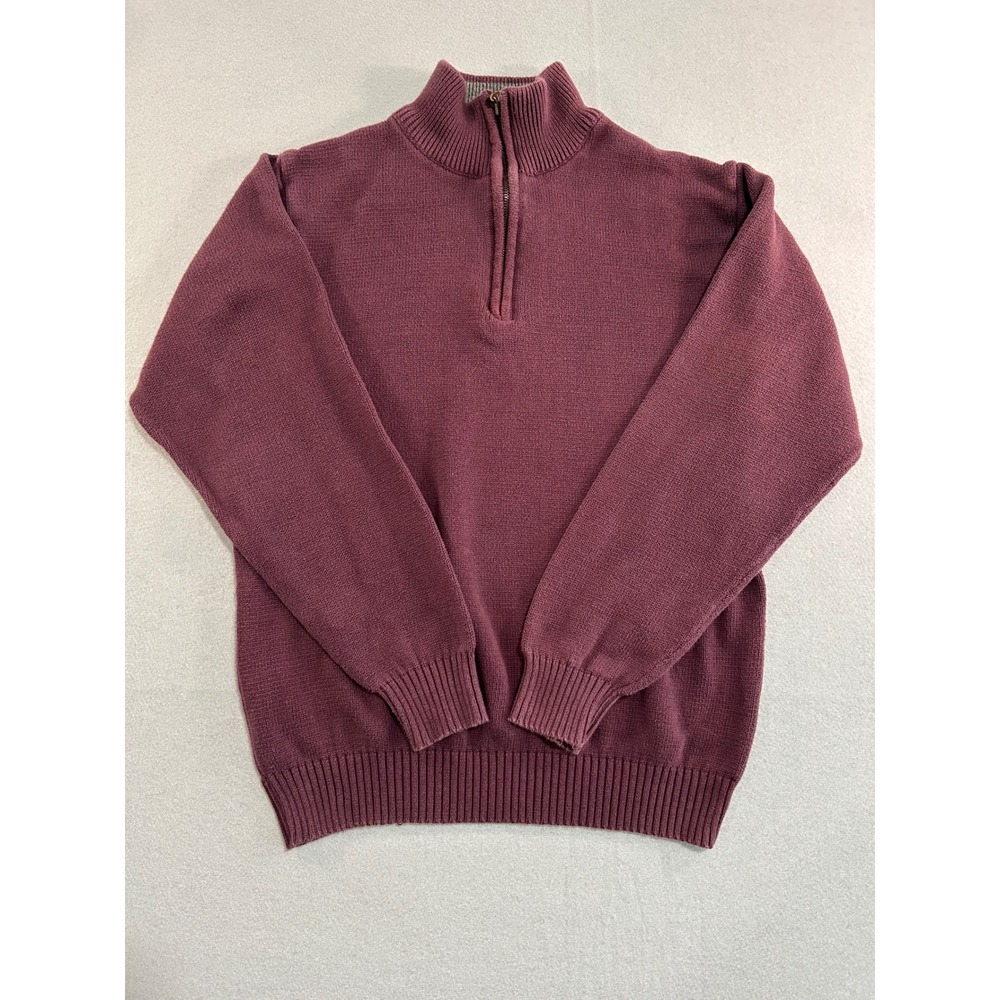 Oscar de la Renta Quarter Zip Sweater Mens Large Burgundy 100% Cotton Pullover